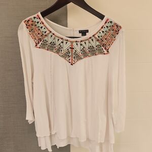 Boho White Blouse with Colorful Embroidery